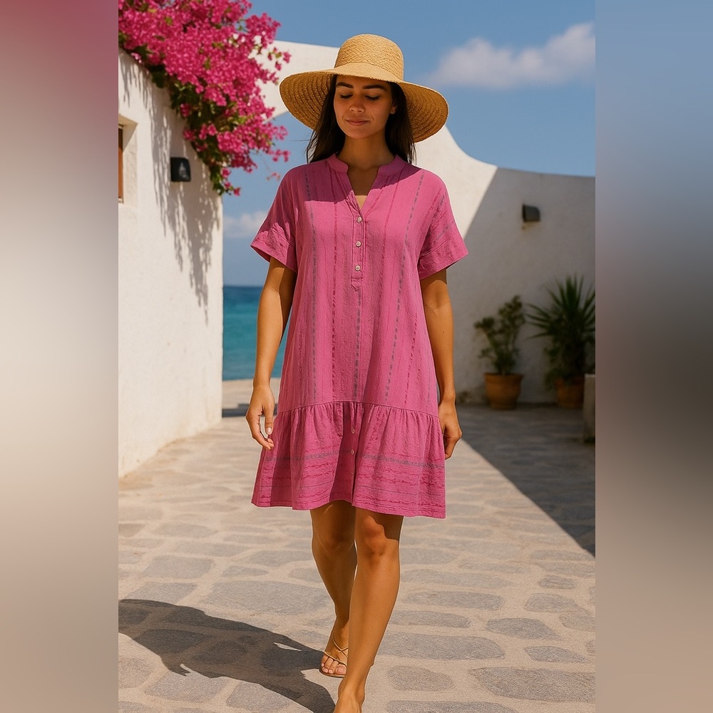 Lemonwood - Pink Striped Short Sleeve Dress
